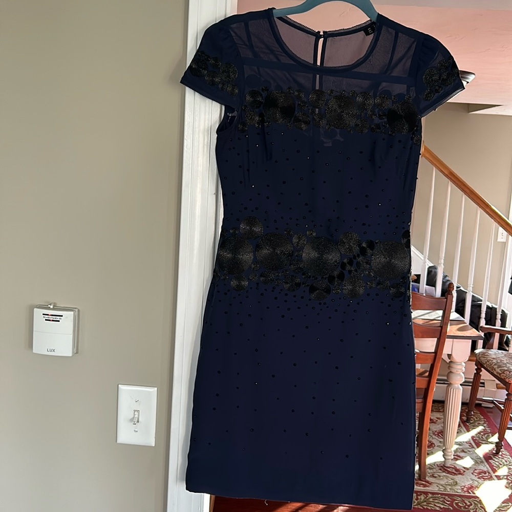 Karen Millen Navy cap sleeve beaded sheath dress. 4
